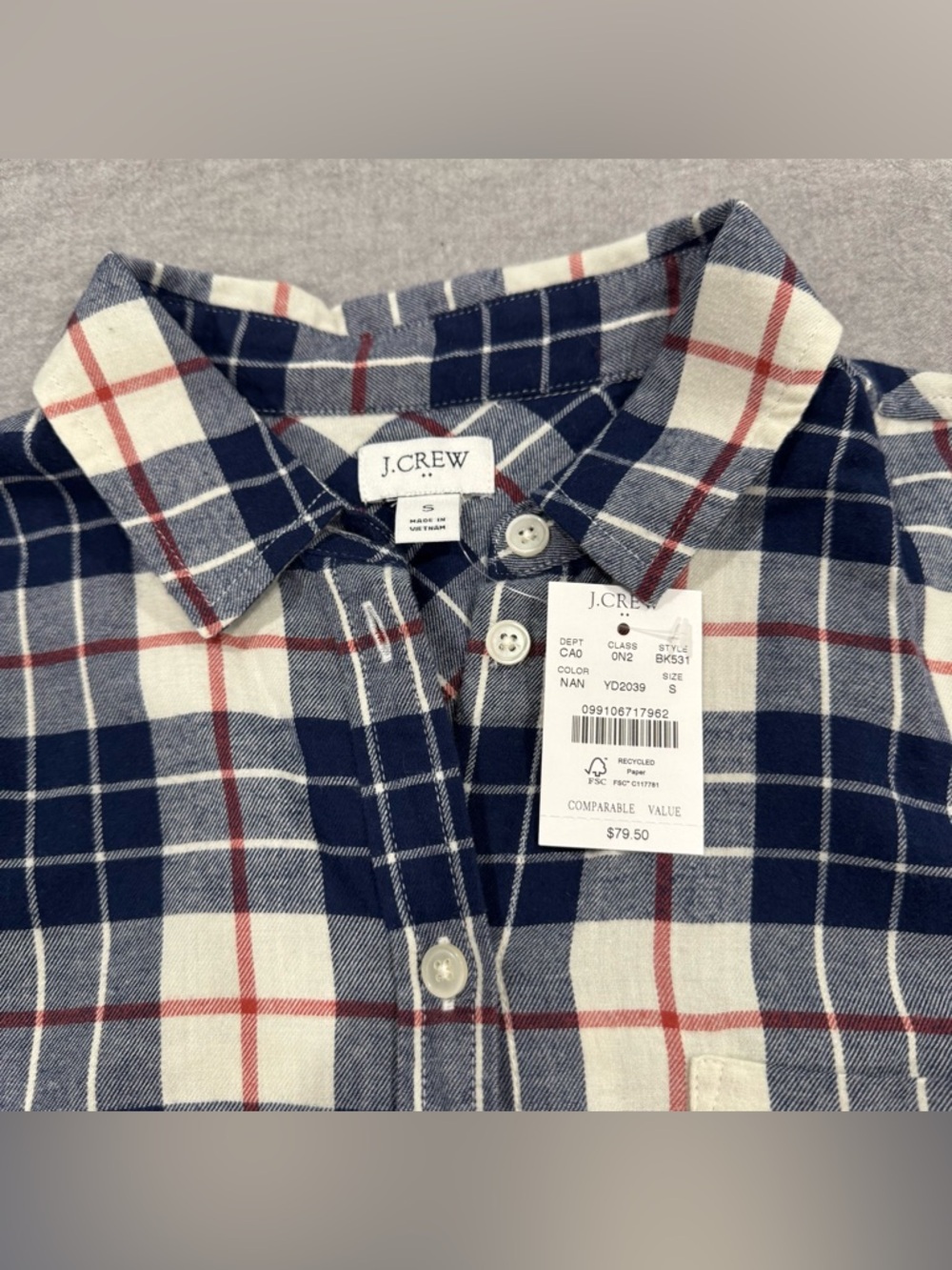 NWT J. Crew Women's Flannel button down shirt blue, white, and red Sz Small - Picture 4 of 10